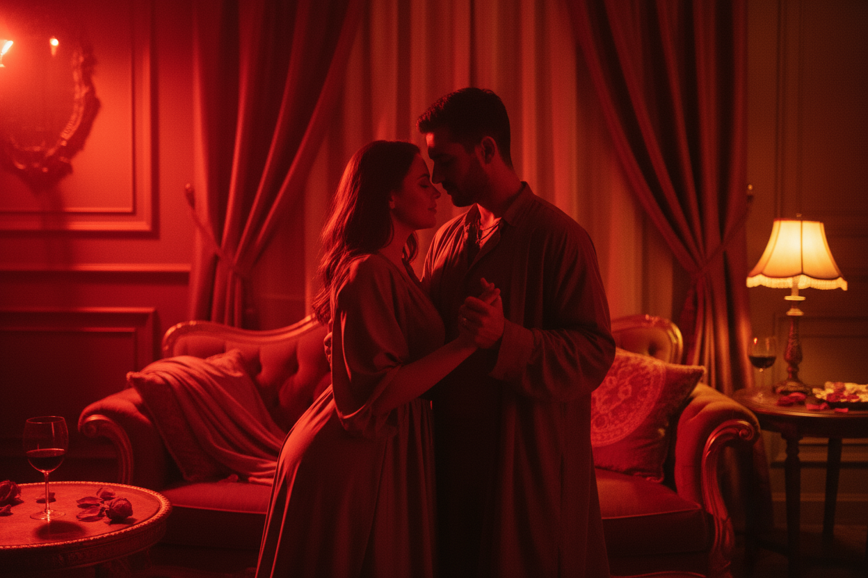 image d'une femme et d'un homme dans une couleur chaud rouge 